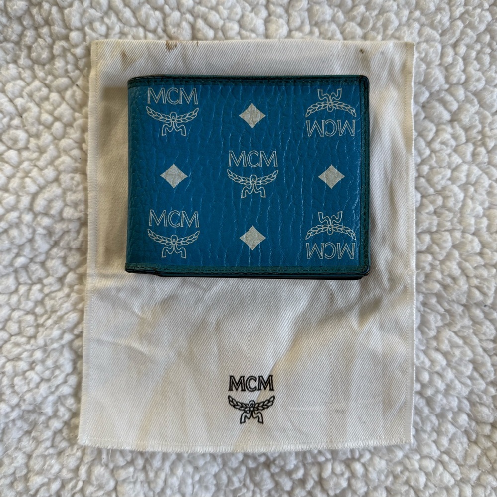 MCM Teal Wallet with Iconic Logo